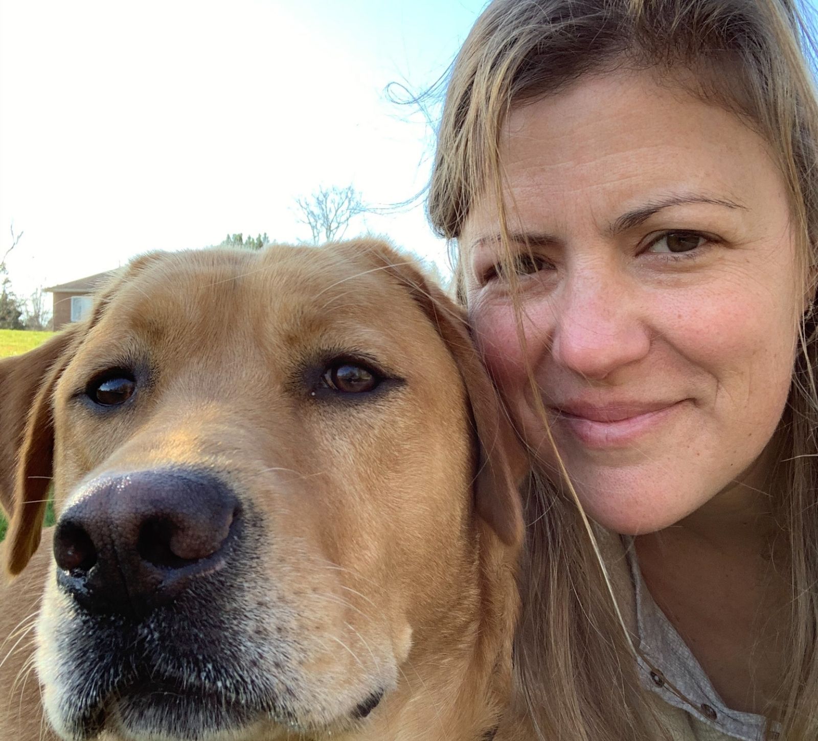 Permission to Have a Crappy Week, blog article, with picture of woman and a red lab